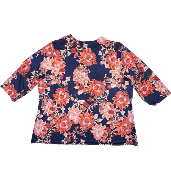 Jaclyn Smith Blouse 3X Blue Large Floral Pattern Faux Wrap Romantic Boho Top - Picture 6 of 9